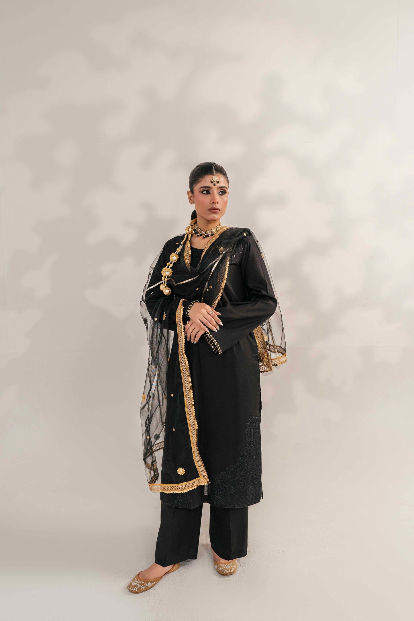 Embroidered women's dress with stylish neckline