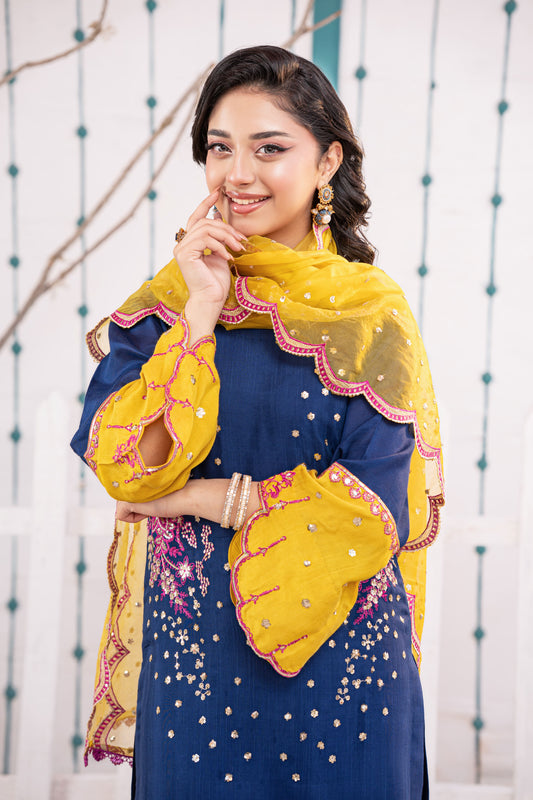 Sapphire Embellished Raw Silk 3PC Suit with Organza Dupatta