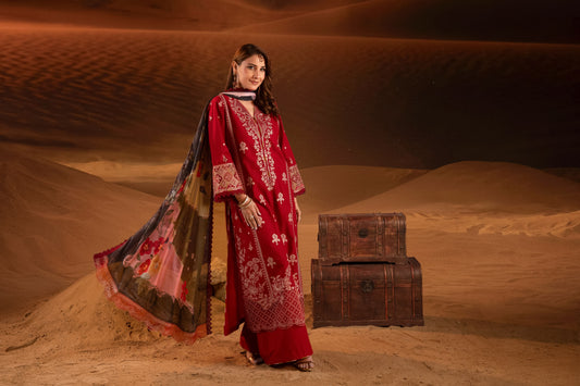 Sirocco Embroidered Lawn with Silk Printed Dupatta 3PC Stitched Suit