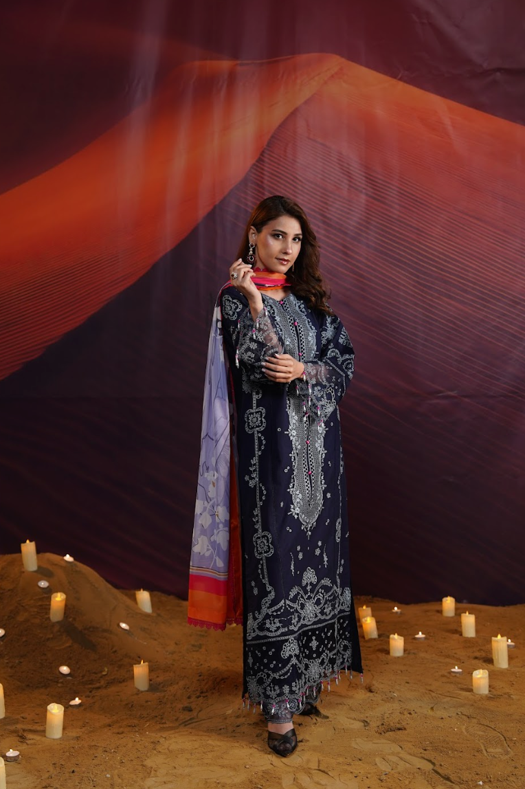 Oasis Embroidered Lawn with Silk Line Art Dupatta 3PC Stitched Suit