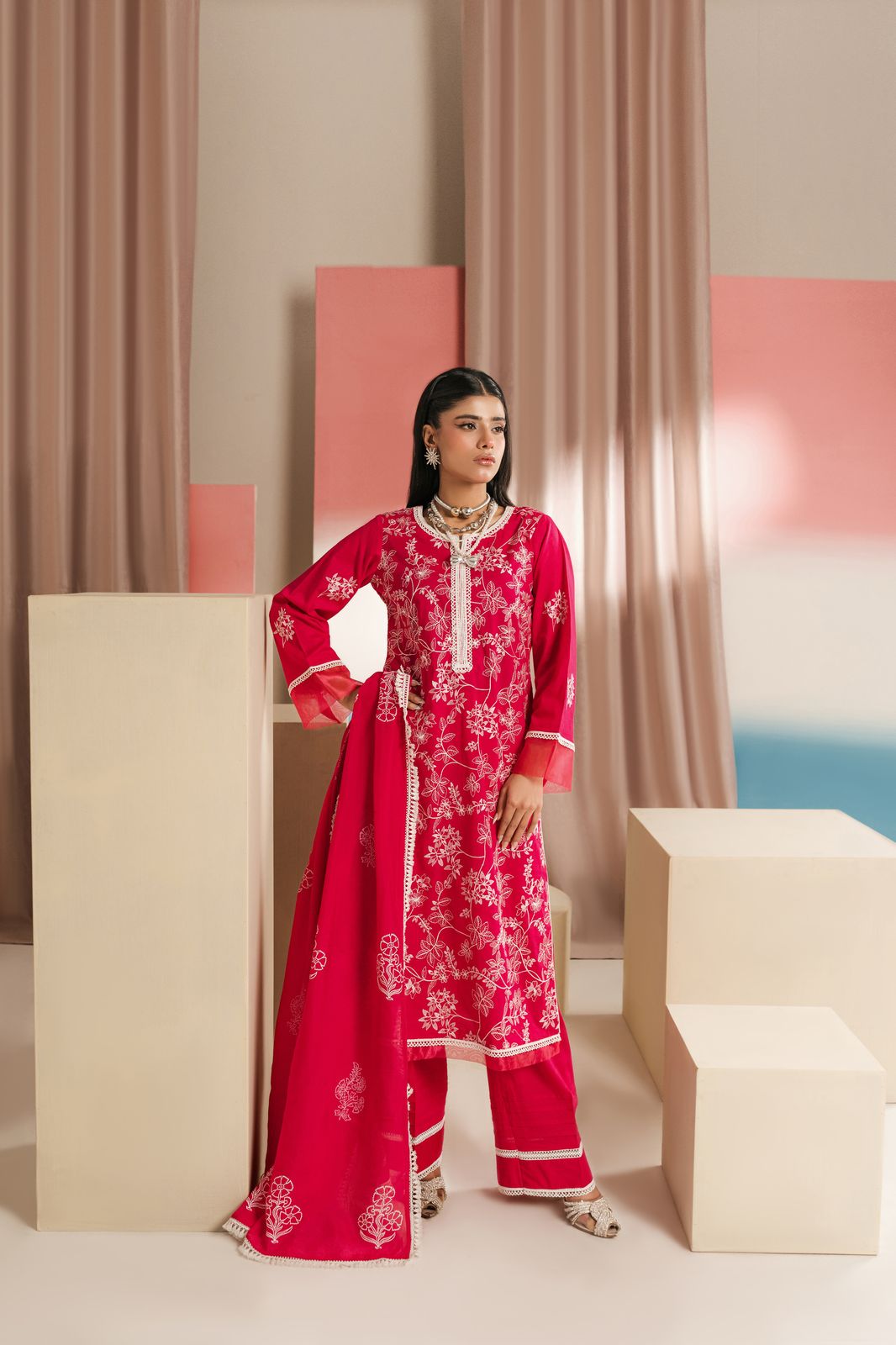 Elegant embroidered ladies suit in soft fabric