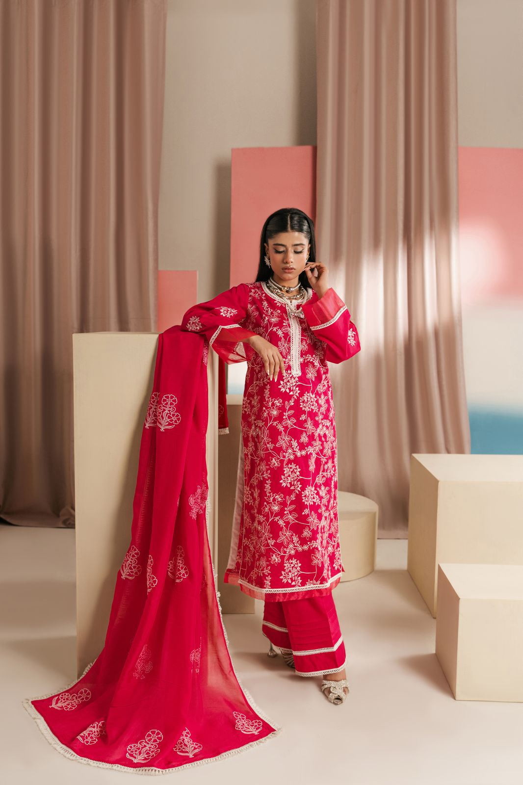 Elegant embroidered ladies suit in soft fabric