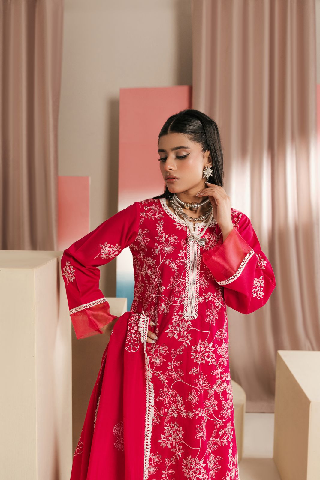 Elegant embroidered ladies suit in soft fabric