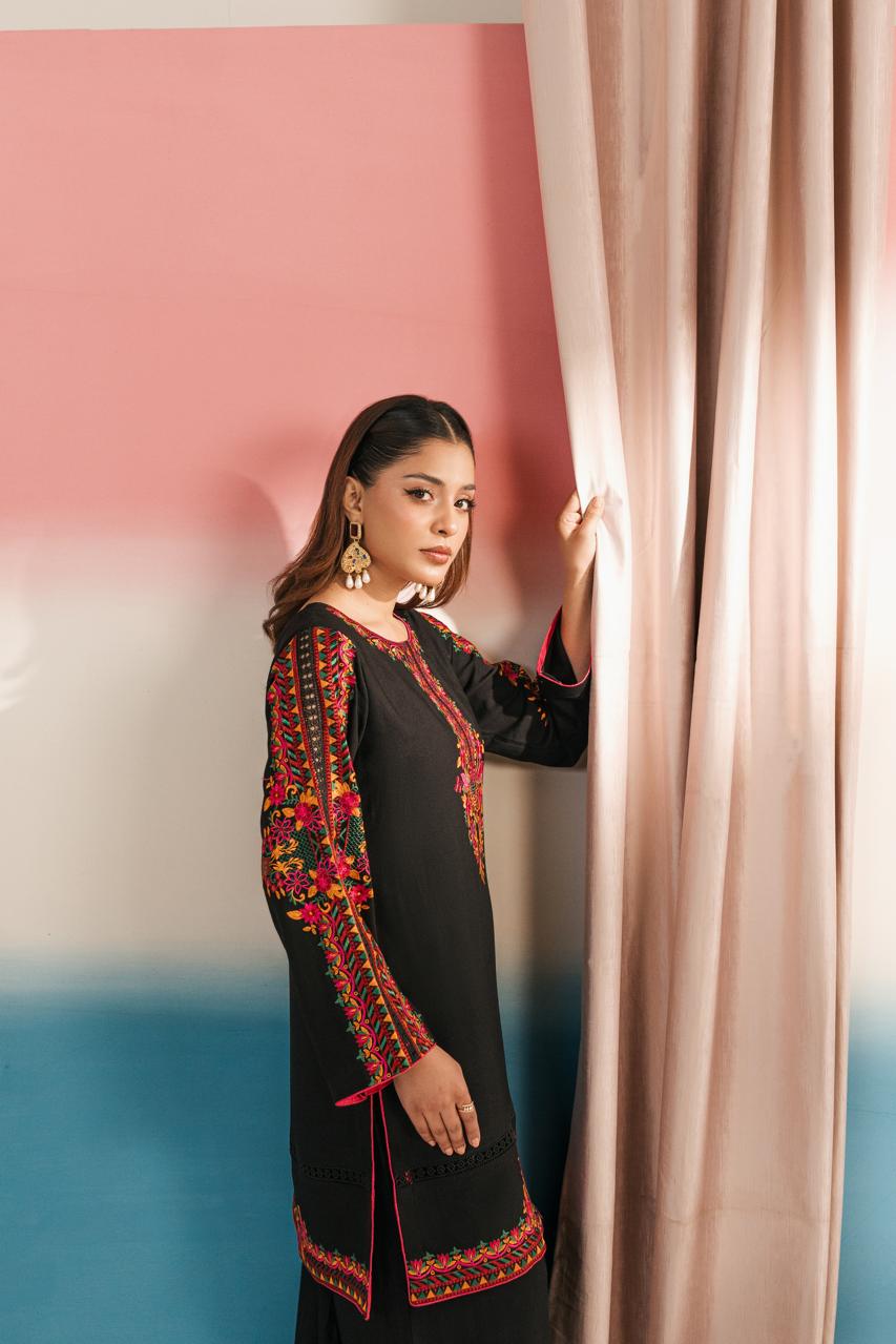 Traditional embroidered dress for ladies with floral pattern