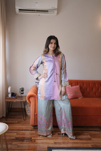 Pastel Whisper Gradient Silk 2PC Suit with Printed Trousers