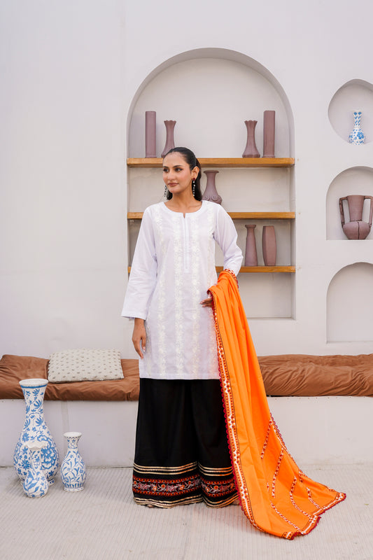 Noor-e-Norangi Embroidered Lawn 3PC Suit with Sharara & Chiffon Dupatta