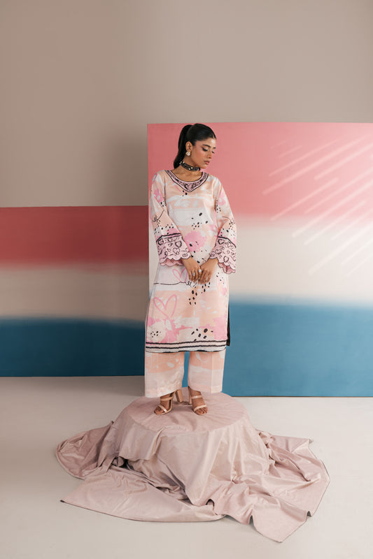 Blush Gulab Embroidered Lawn 2PC Suit with Pastel Print