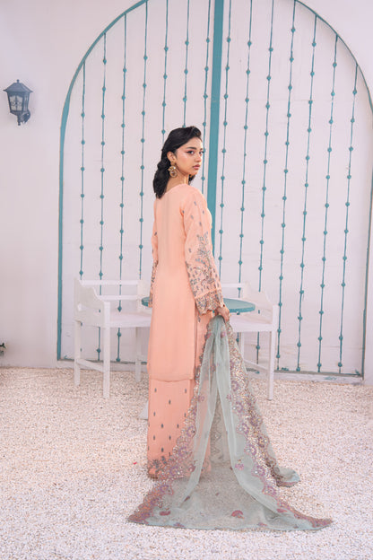 Rose Quartz Embellished Raw Silk 3PC Suit with Organza Dupatta