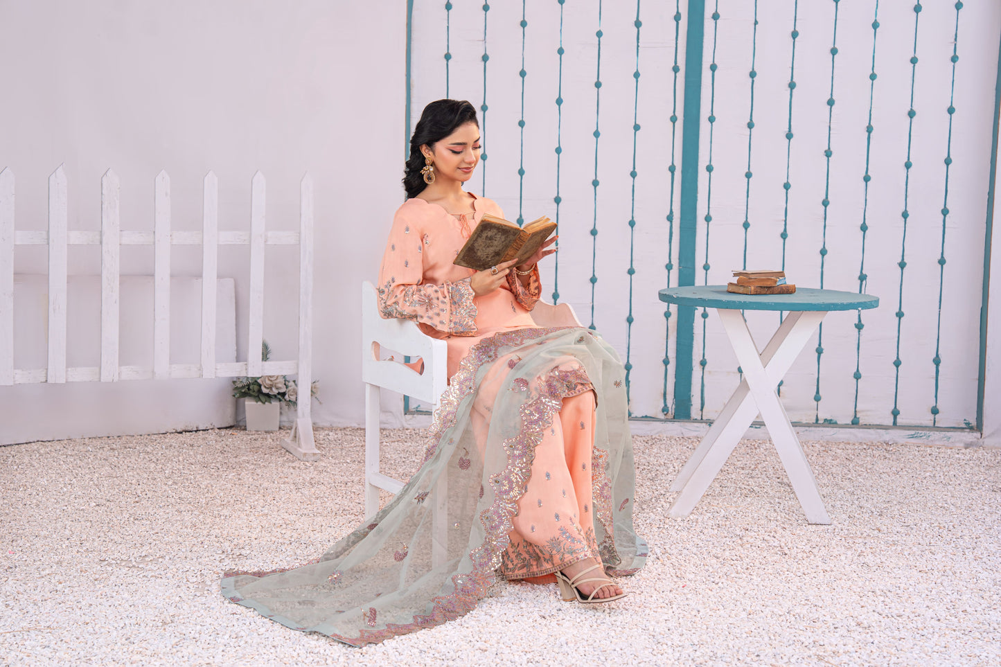 Rose Quartz Embellished Raw Silk 3PC Suit with Organza Dupatta