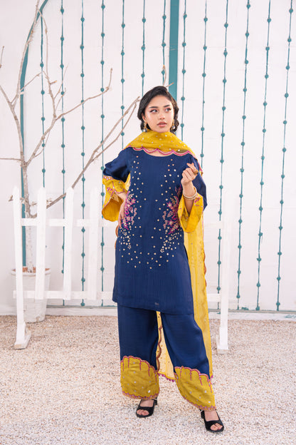 Sapphire Embellished Raw Silk 3PC Suit with Organza Dupatta