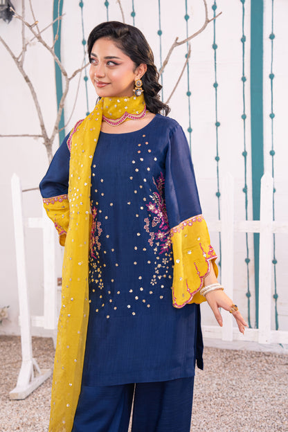 Sapphire Embellished Raw Silk 3PC Suit with Organza Dupatta
