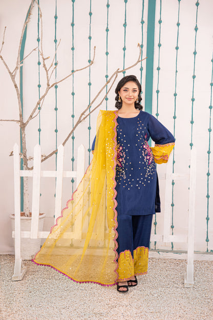 Sapphire Embellished Raw Silk 3PC Suit with Organza Dupatta