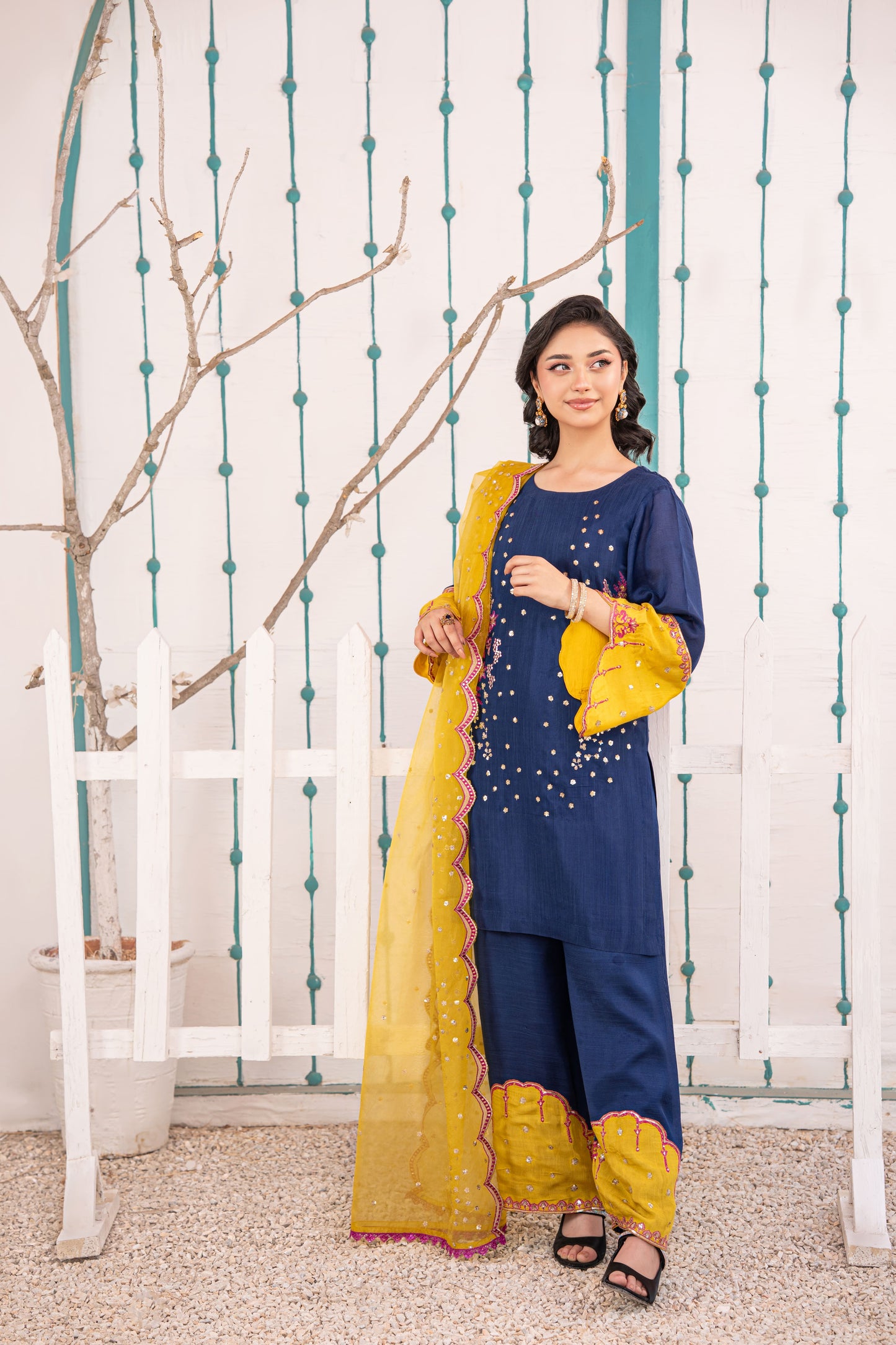 Sapphire Embellished Raw Silk 3PC Suit with Organza Dupatta
