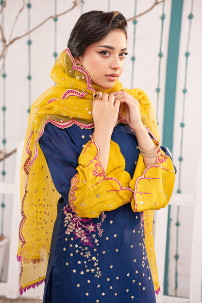 Sapphire Embellished Raw Silk 3PC Suit with Organza Dupatta