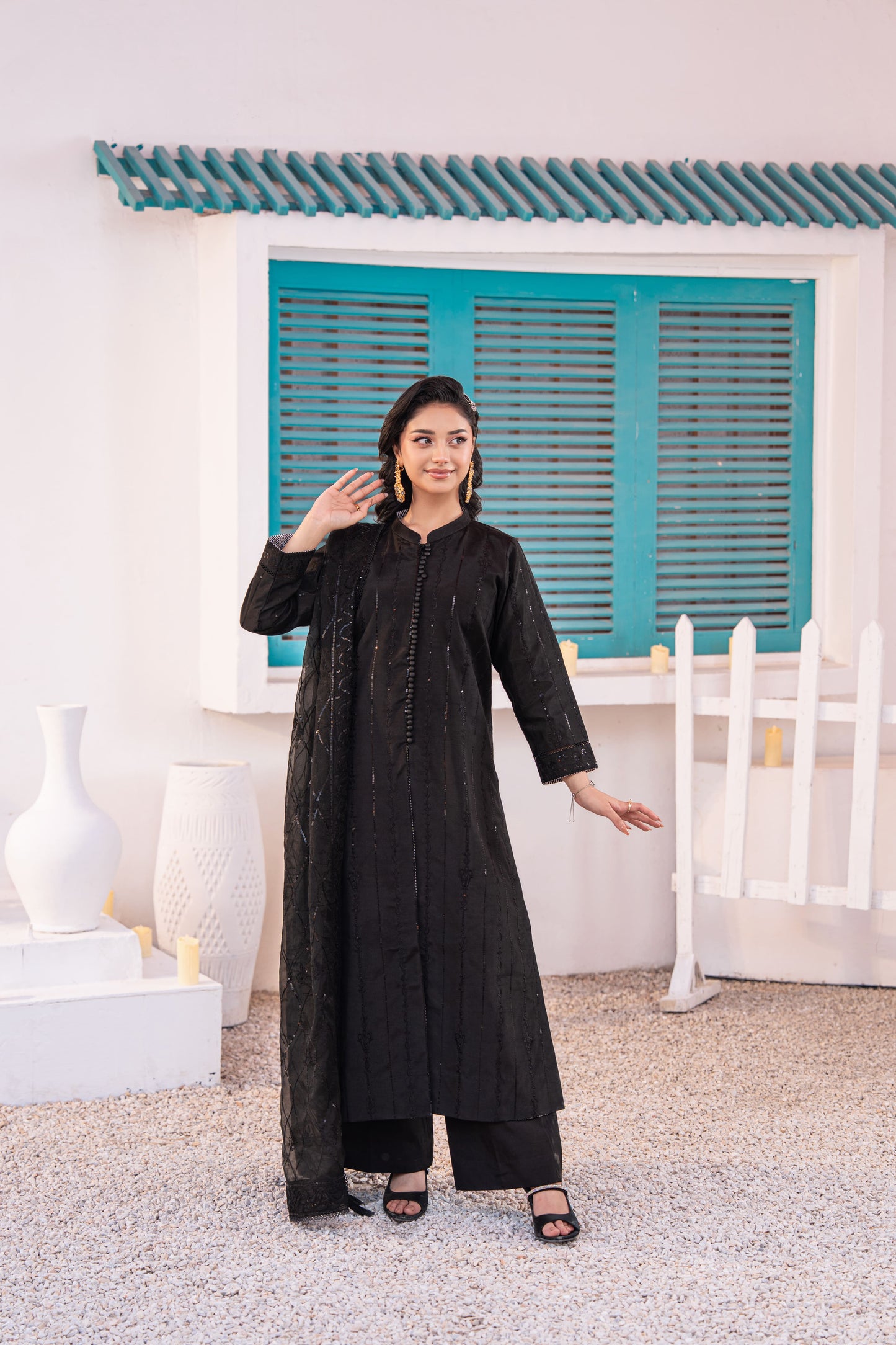 Onyx Embellished Raw Silk 3PC Suit with Organza Dupatta