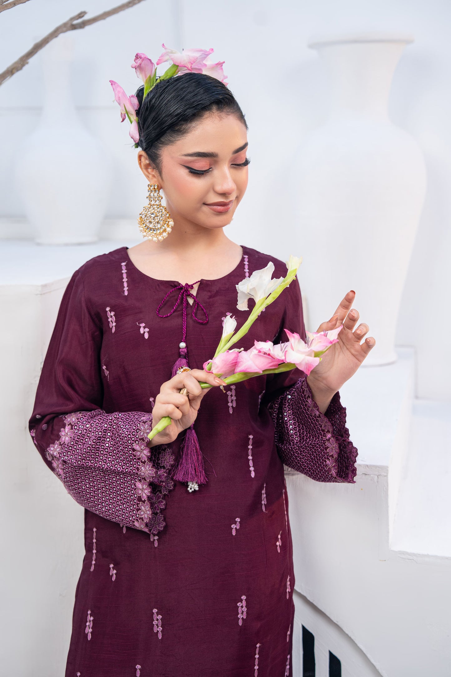 Amethyst Embellished Raw Silk 3PC Suit with Organza Dupatta