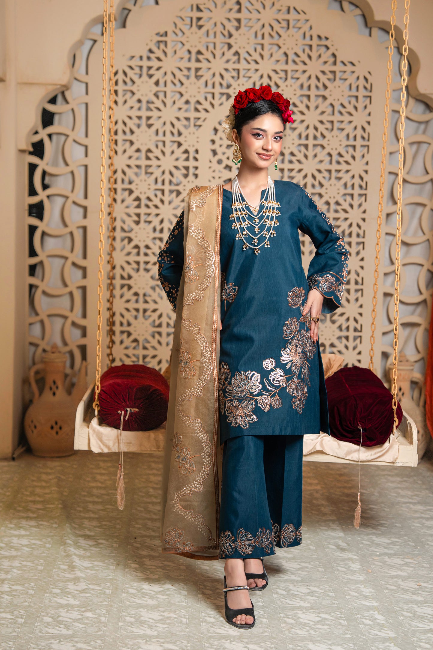 Neelam Embellished Raw Silk 3PC Suit with Organza Dupatta