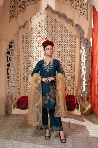 Neelam Embellished Raw Silk 3PC Suit with Organza Dupatta