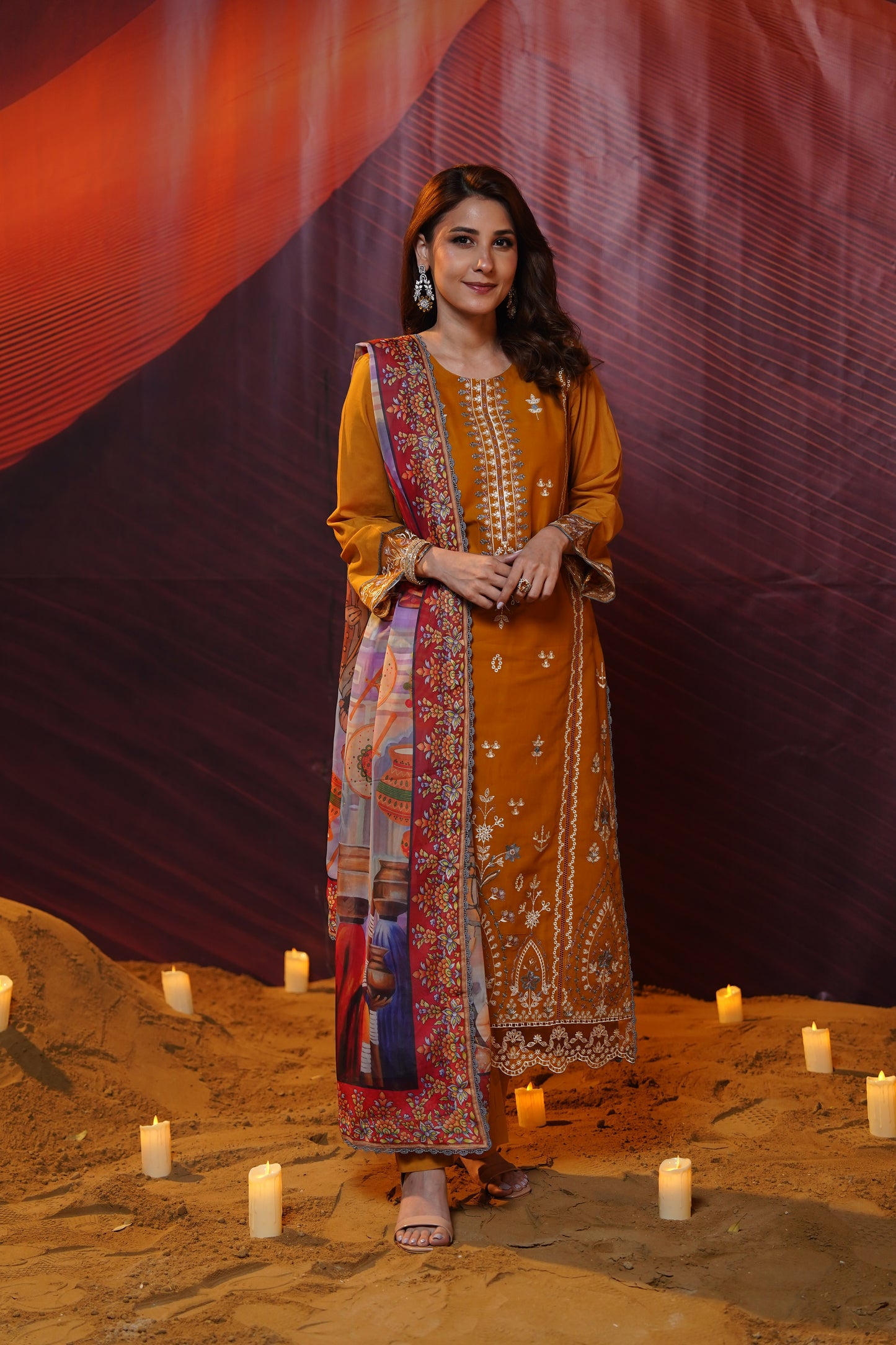 Sahara Embroidered Lawn with Silk Punjabi Art Dupatta 3PC Stitched Suit