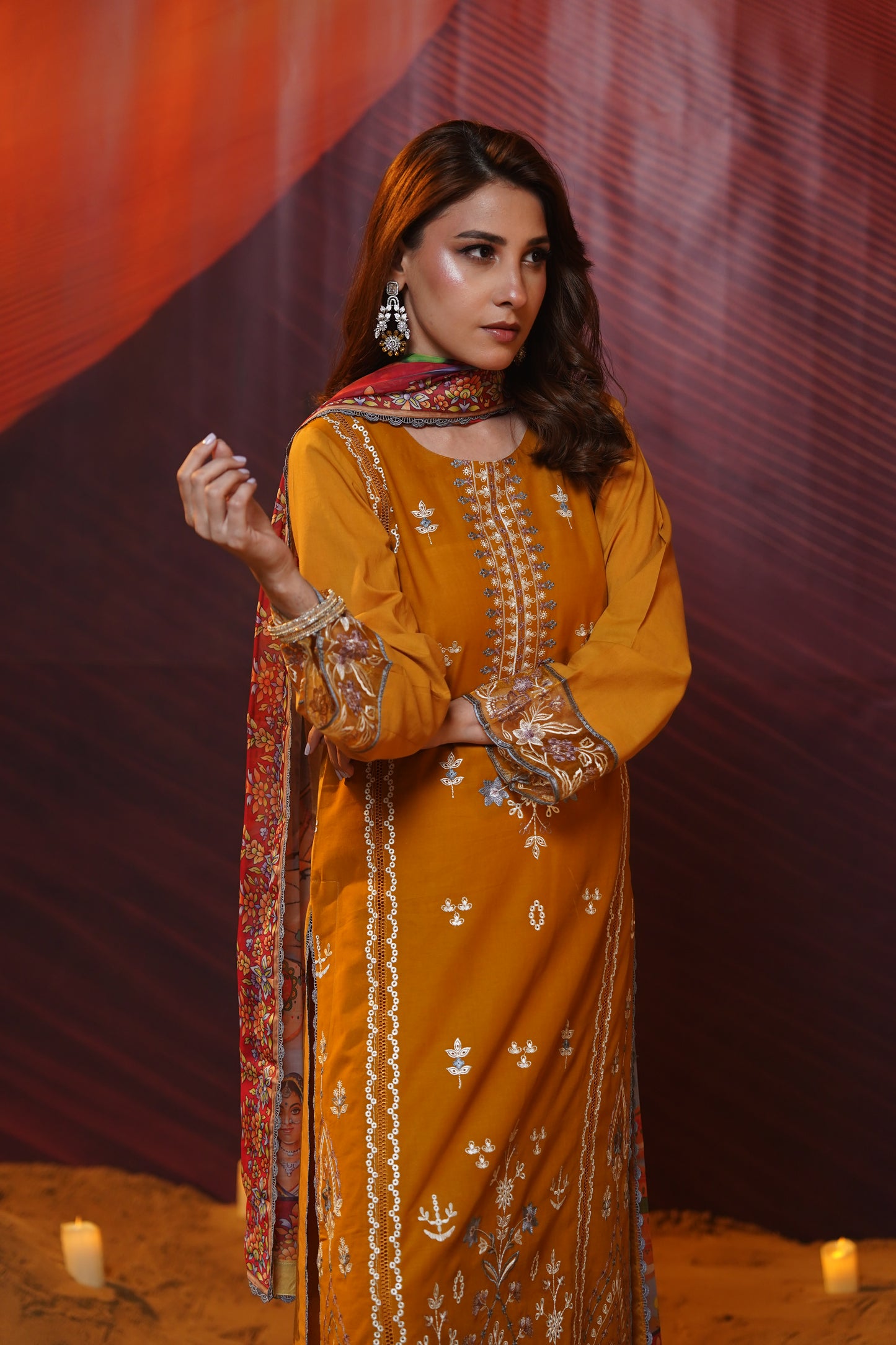 Sahara Embroidered Lawn with Silk Punjabi Art Dupatta 3PC Stitched Suit