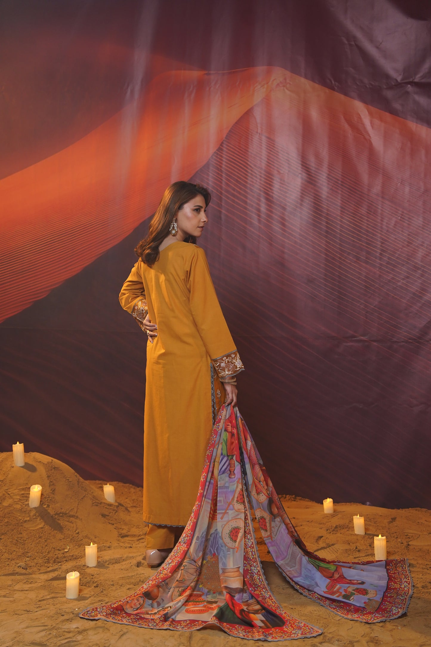Sahara Embroidered Lawn with Silk Punjabi Art Dupatta 3PC Stitched Suit
