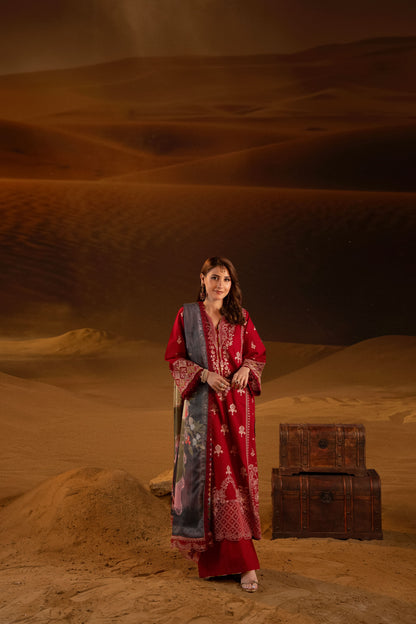 Sirocco Embroidered Lawn with Silk Printed Dupatta 3PC Stitched Suit