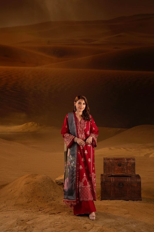 Sirocco Embroidered Lawn with Silk Printed Dupatta 3PC Stitched Suit