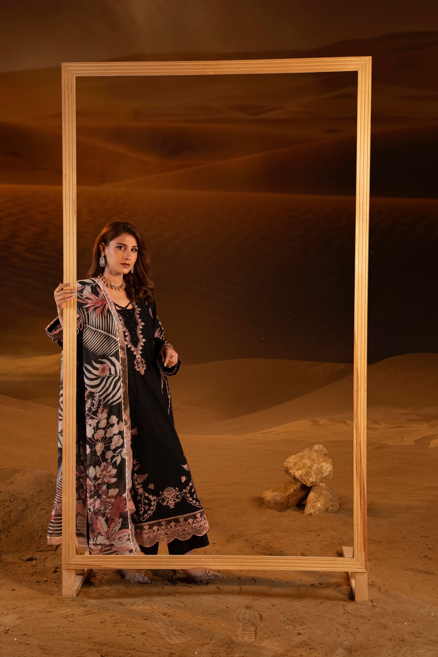 Mirage Embroidered Lawn with Silk Printed Dupatta 3PC Stitched Suit