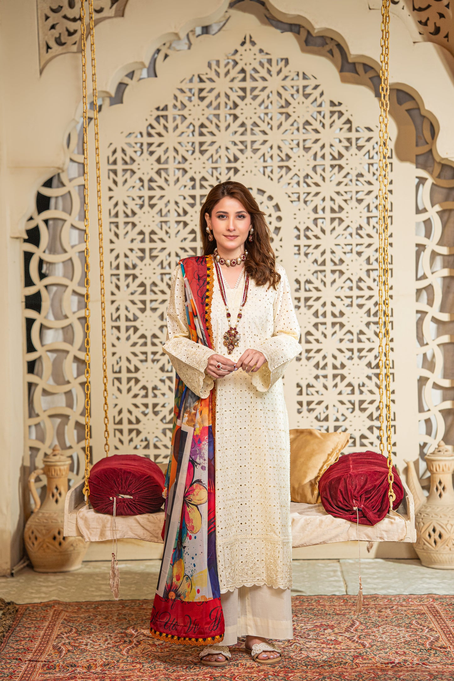 Sol Schiffli Embroidered Lawn with Silk Printed Dupatta 3PC Stitched Suit