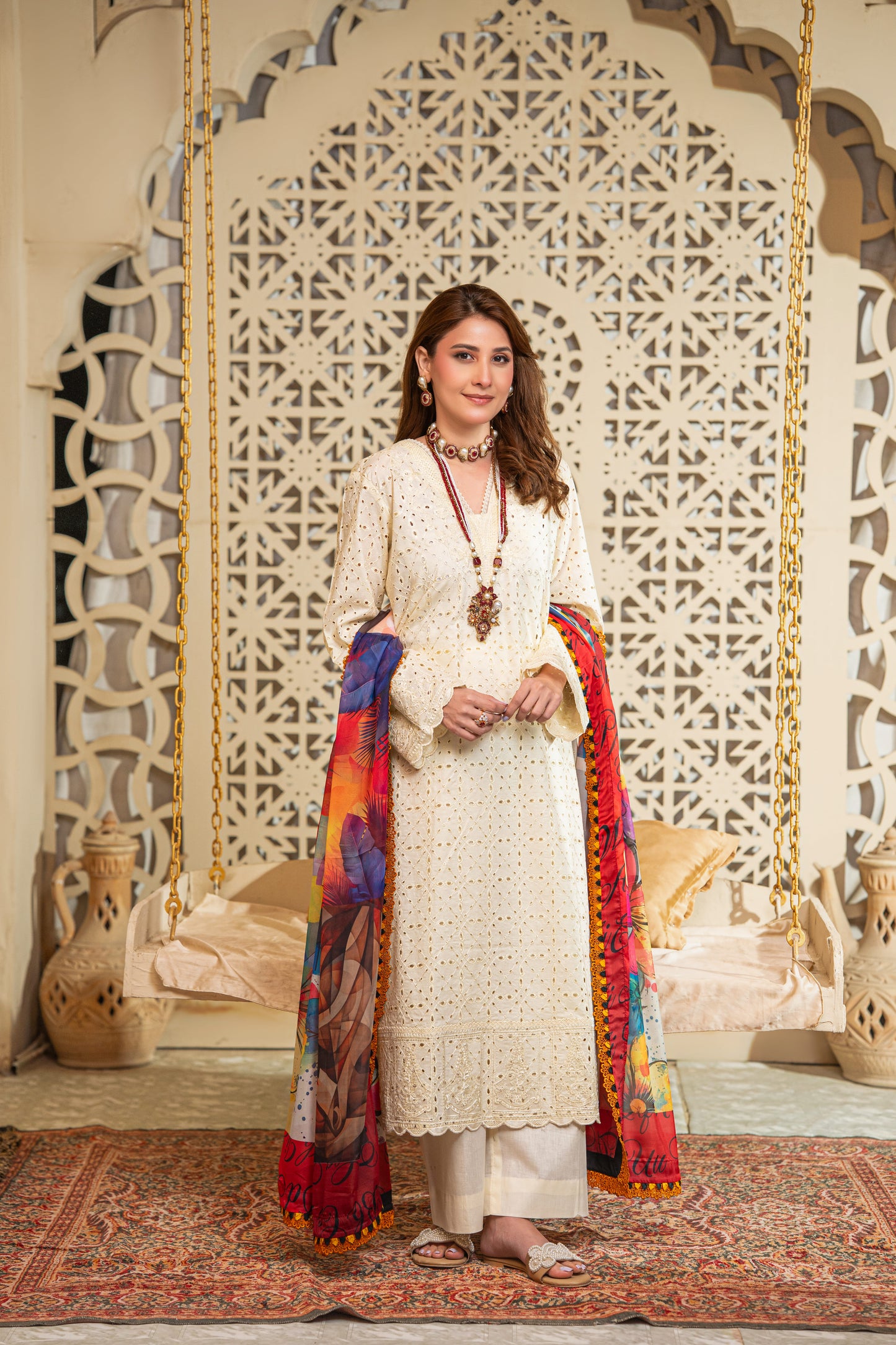 Sol Schiffli Embroidered Lawn with Silk Printed Dupatta 3PC Stitched Suit