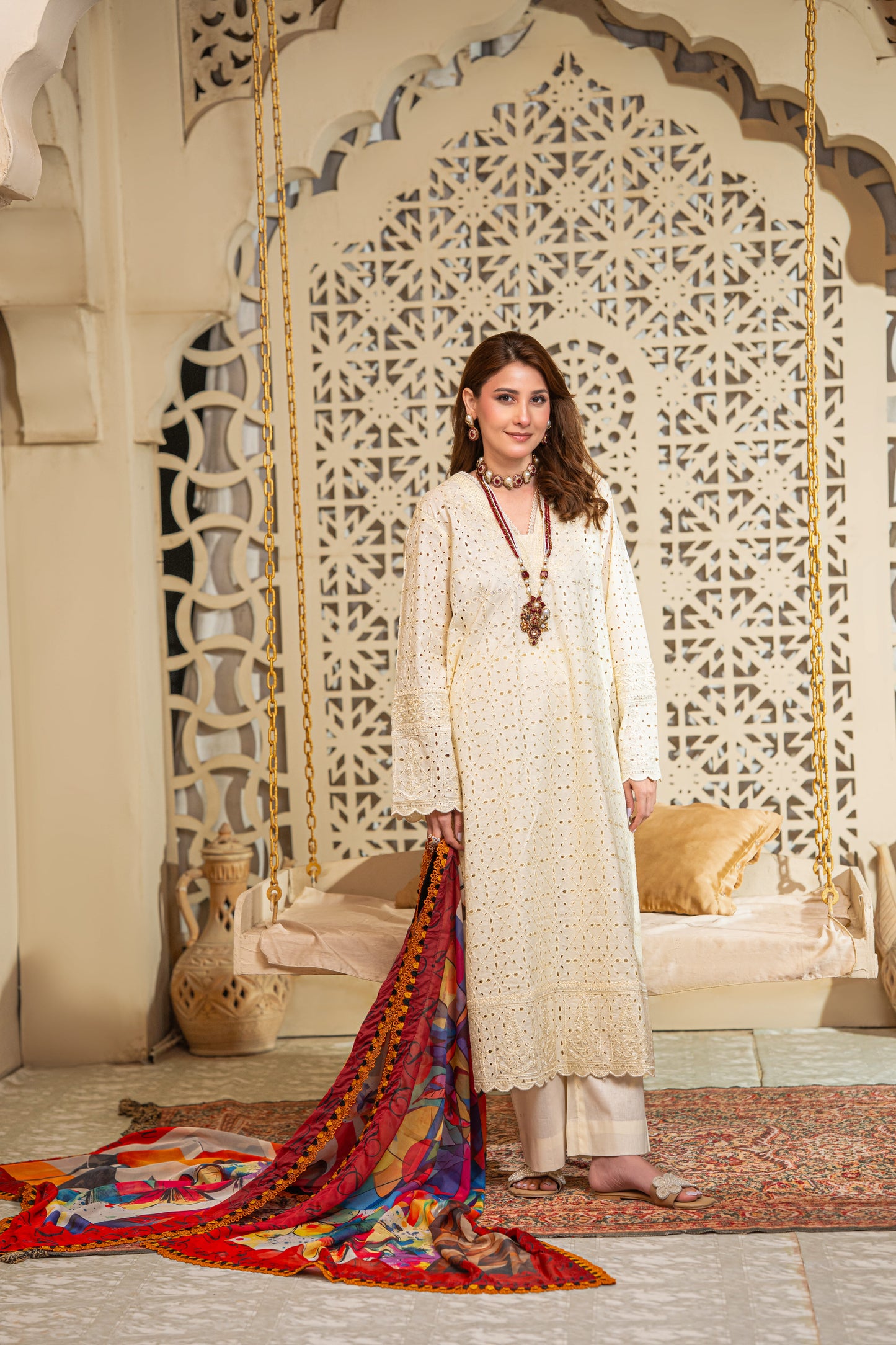 Sol Schiffli Embroidered Lawn with Silk Printed Dupatta 3PC Stitched Suit