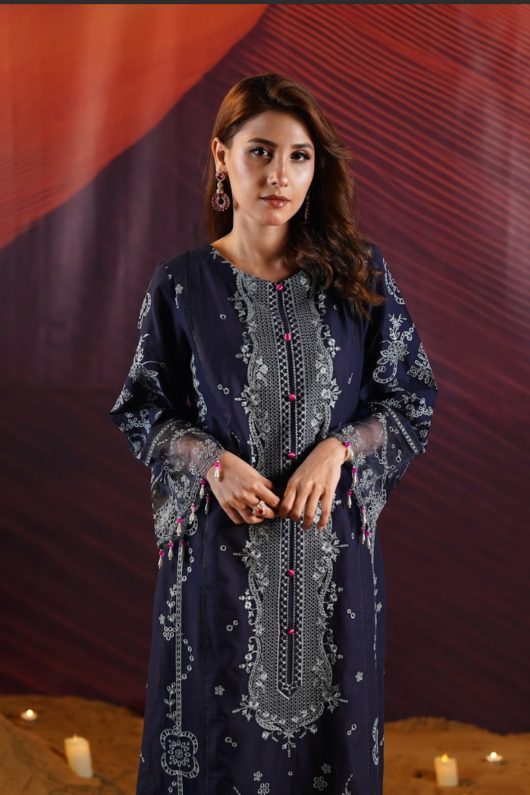Oasis Embroidered Lawn with Silk Line Art Dupatta 3PC Stitched Suit
