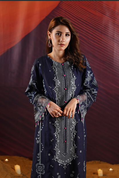 Oasis Embroidered Lawn with Silk Line Art Dupatta 3PC Stitched Suit
