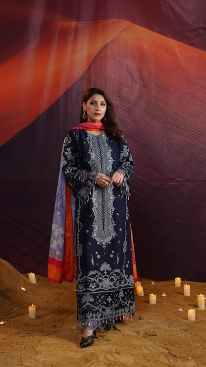 Oasis Embroidered Lawn with Silk Line Art Dupatta 3PC Stitched Suit
