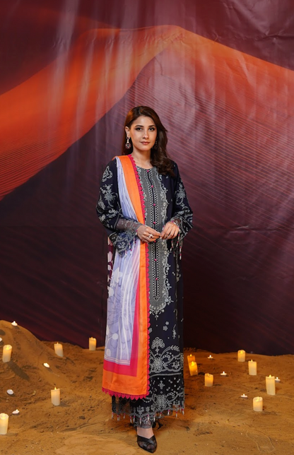Oasis Embroidered Lawn with Silk Line Art Dupatta 3PC Stitched Suit