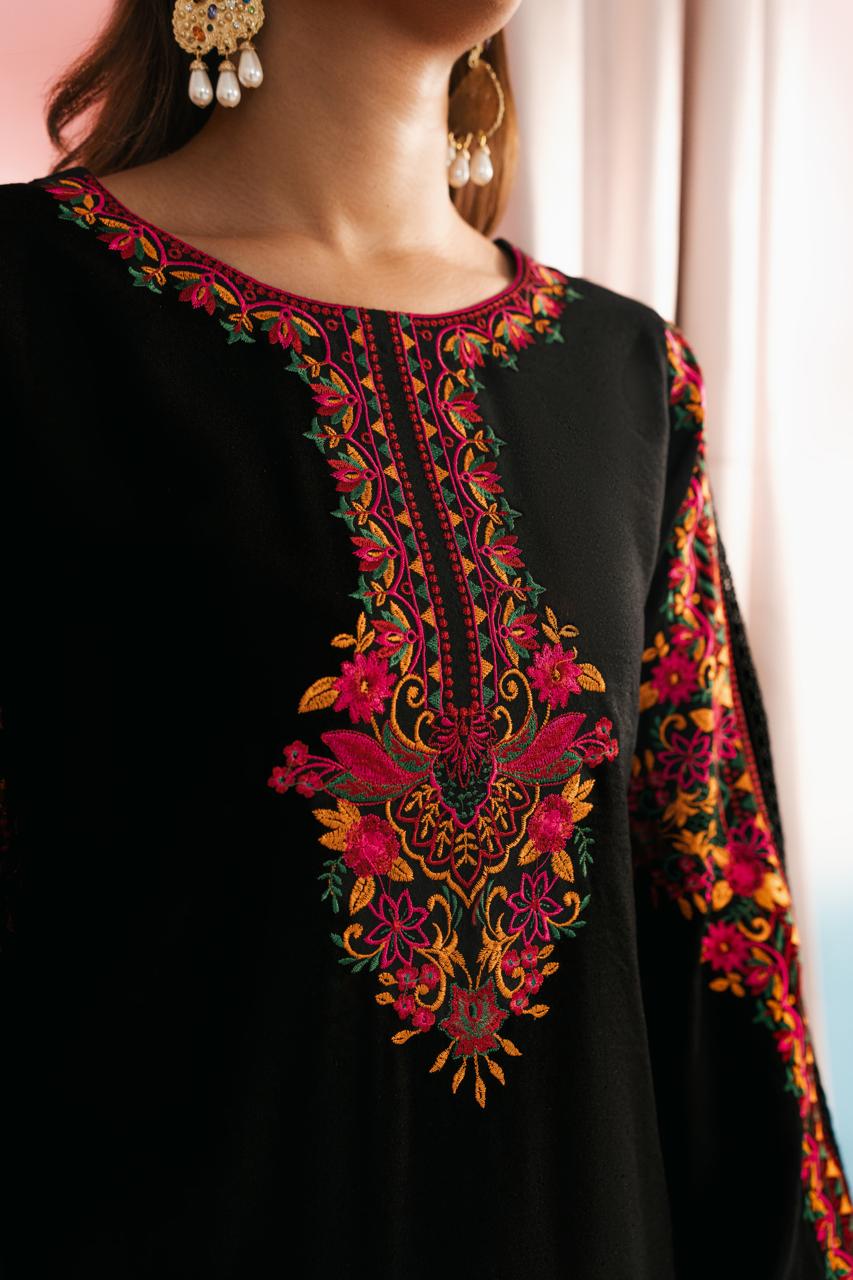 Traditional embroidered dress for ladies with floral pattern

