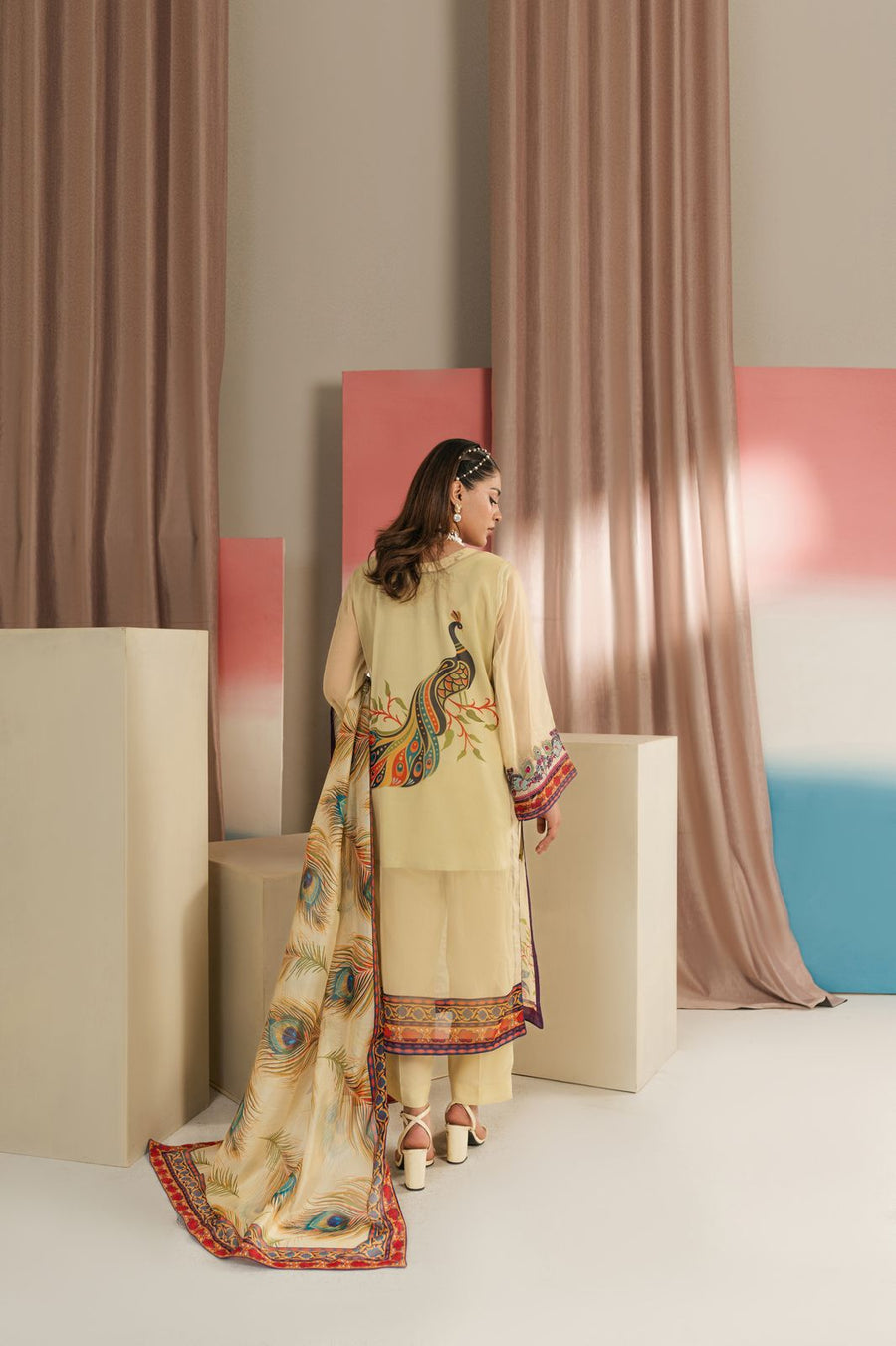 Mystic Peacock Embroidered Chiffon 3PC Suit